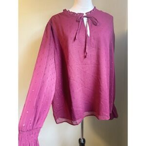 Burgundy Boho Sparkle Whimsi Fairy Flowy XXL Top Long Sleeve Ruffle‎ Romantic